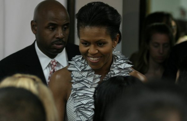 Michelle Obama a su llegada a Puerto Rico.