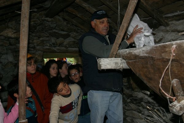 Los niños del colegio Curros Enríquez de Celanova atienden a las explicaciones sobre el molino. (Foto: José Paz)