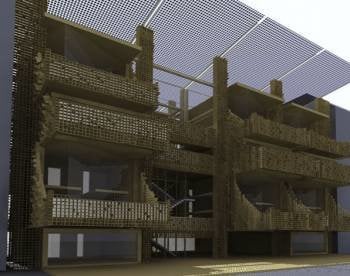 Recreación virtual de la estructura de una casa de bambú