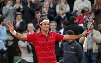 Federer celebra la victoria sobre el francés Monfils.? (Foto: kerim okten)