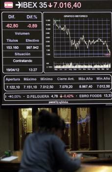 Panel de la Bolsa de Madrid en la jornada de ayer. (Foto: CHEMA MOYA)