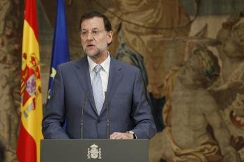  El presidente del Gobierno, Mariano Rajoy, durante su intervención hoy en el acto de toma de posesión del alto comisionado para la Marca España
