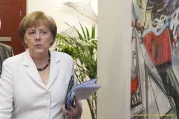 La canciller alemana Angela Merkel, poco antes de una comparecencia de prensa.