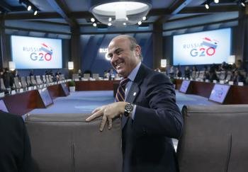 El ministro de Economía, Luis de Guindos, durante la cumbre de dirigentes económicos del G-20 en Moscú el 20 de julio. (Foto: EFE)
