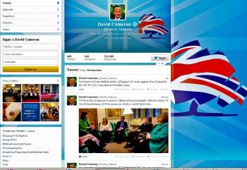 Página principal del primer ministro británico, David Cameron, en la red social Twitter.