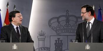 Durao Barroso y Mariano Rajoy, durante su comparecencia conjunta de ayer en Madrid. (Foto: BALLESTEROS)