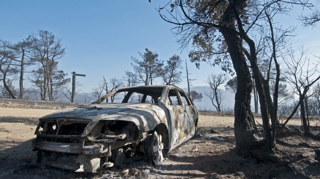 Aspecto de los efectos del fuego que ha afectado al bosque del Baix Empordà 