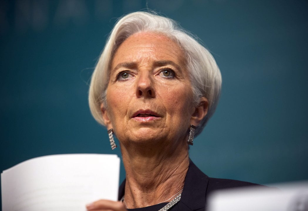 Fotografía fechada el 16 de junio de 2014 en la que aparece la directora del Fondo Monetario Internacional durante una rueda de prensa en la sede del FMI 