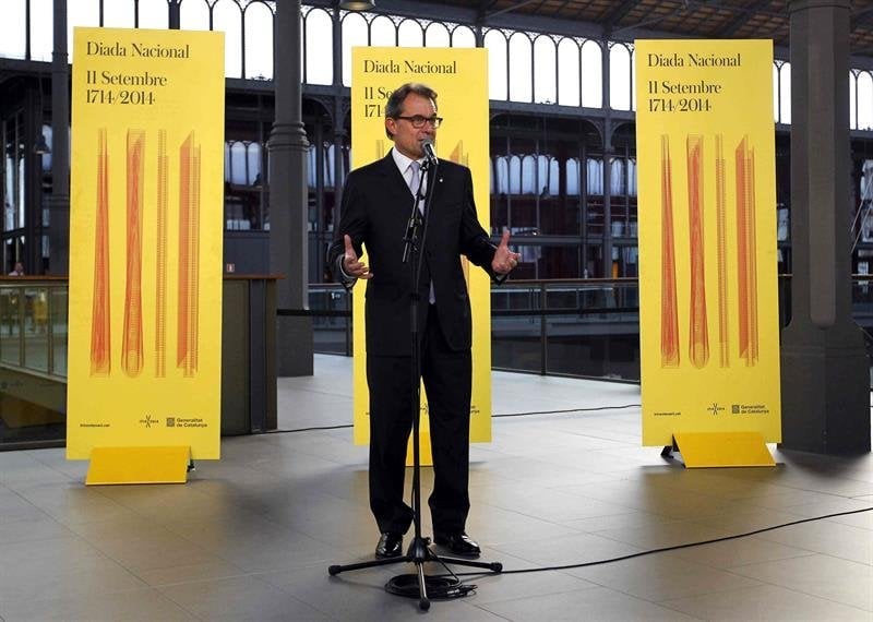 El presidente de Cataluña, Artur Mas, durante la rueda de prensa que ha ofrecido tras presidir hoy el primer acto institucional de la jornada de la Diada