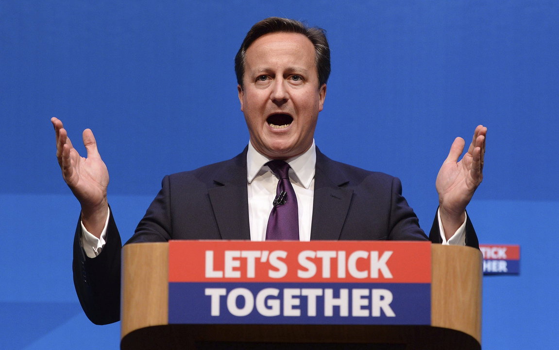  El primer ministro británico, David Cameron da un discurso durante un acto celebrado en Aberdeen