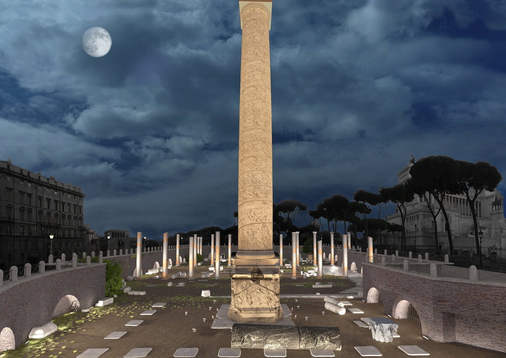 Imagen facilitada por Roma Capitale del proyecto que ha presentado hoy el ayuntamiento de la ciudad para la iluminación permanente de sus históricos foros