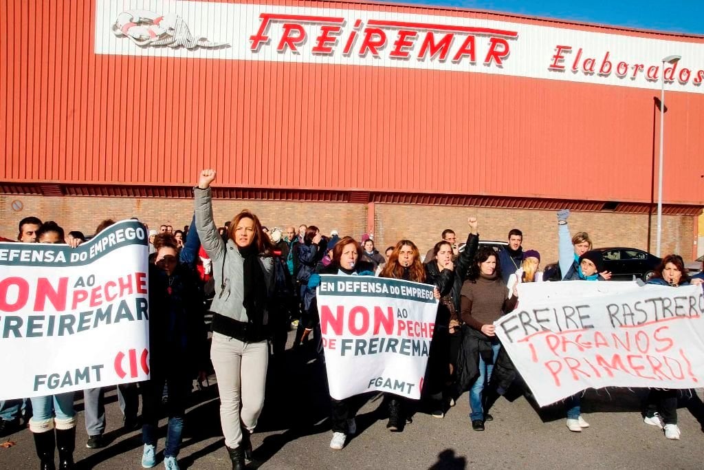 Una de las protestas de los empleados de la empresa pesquera en O Berbés.