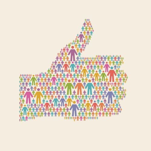 Vector hand of thumbs up symbol of people colorful icon. Illustration with sign "well". Social media concept for web, print