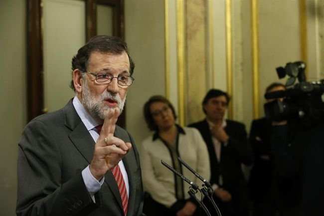 El presidente del Gobierno en funciones, Mariano Rajoy, durante su comparecencia antes los medios.