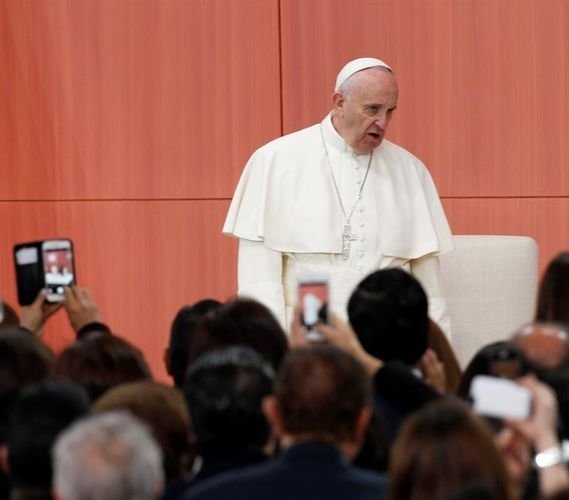 El papa Francisco durante su ceremonia de bienvenida en el Palacio Nacional de Ciudad de México.