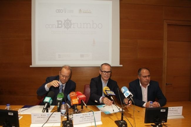 Ourense. 23-09-2016. Presentación proyecto Conrumbo. José Manuel Pérez Canal,  Jesús Vázquez, Arturo Parrado. Paz