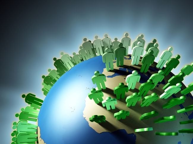 World population rise and Earth overcrowding. Digital illustration.