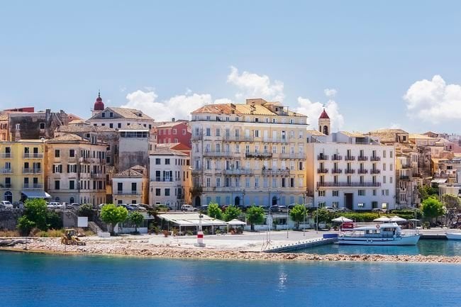A view of Corfu Town, the capital of the island of Kerkyra, or Corfu, seen from the sea