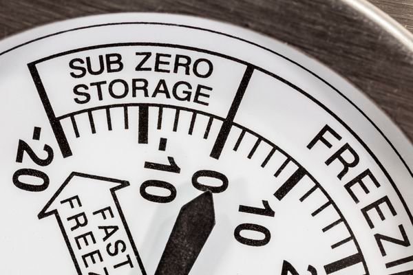 Sub zero storage refrigerator thermometer macro detail.