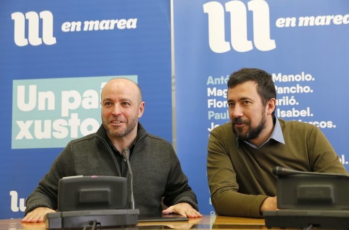 Luís Villares y Antón Gómez-Reino, en una rueda de prensa conjunta en Santiago de Compostela en febrero de 2017.