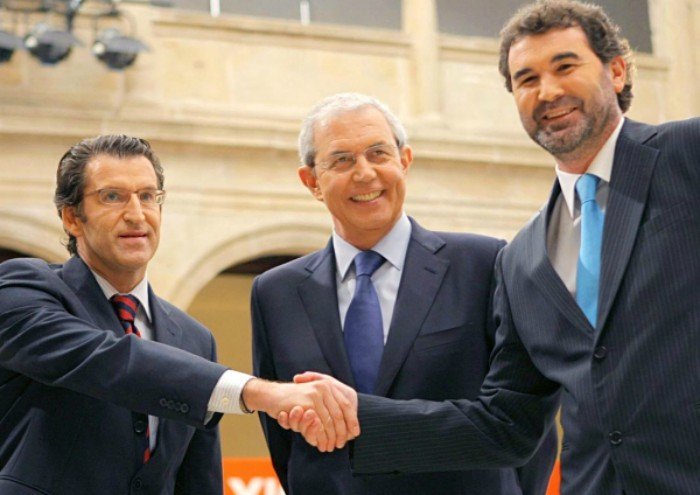 Alberto Núñez Feijóo, Emilio Pérez Touriño y Anxo Quintana, en el Parlamento de Galicia en 2008.