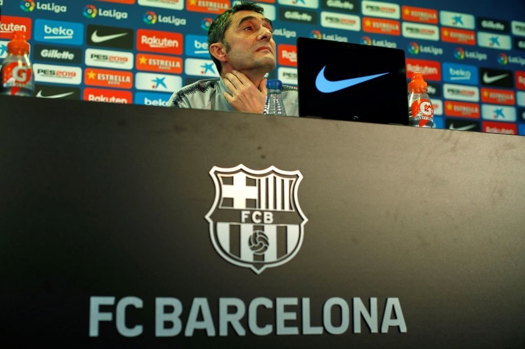 Ernesto Valverde, en la rueda de prensa de ayer en Barcelona.
