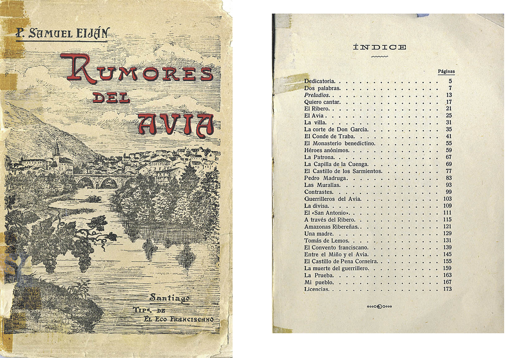 La portada del libro con un paisaje del río Avia, de autor anónimo, es la única nota de color del mismo.