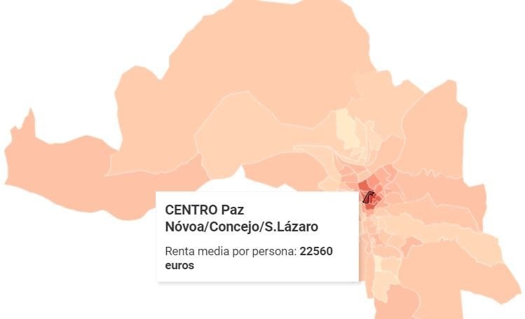 Mapa interactivo con el nivel de renta por barrios de Ourense