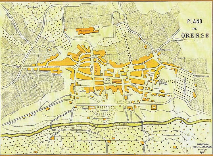 A cidade de Ourense a finais do s. XIX (plano publicado en 1905).