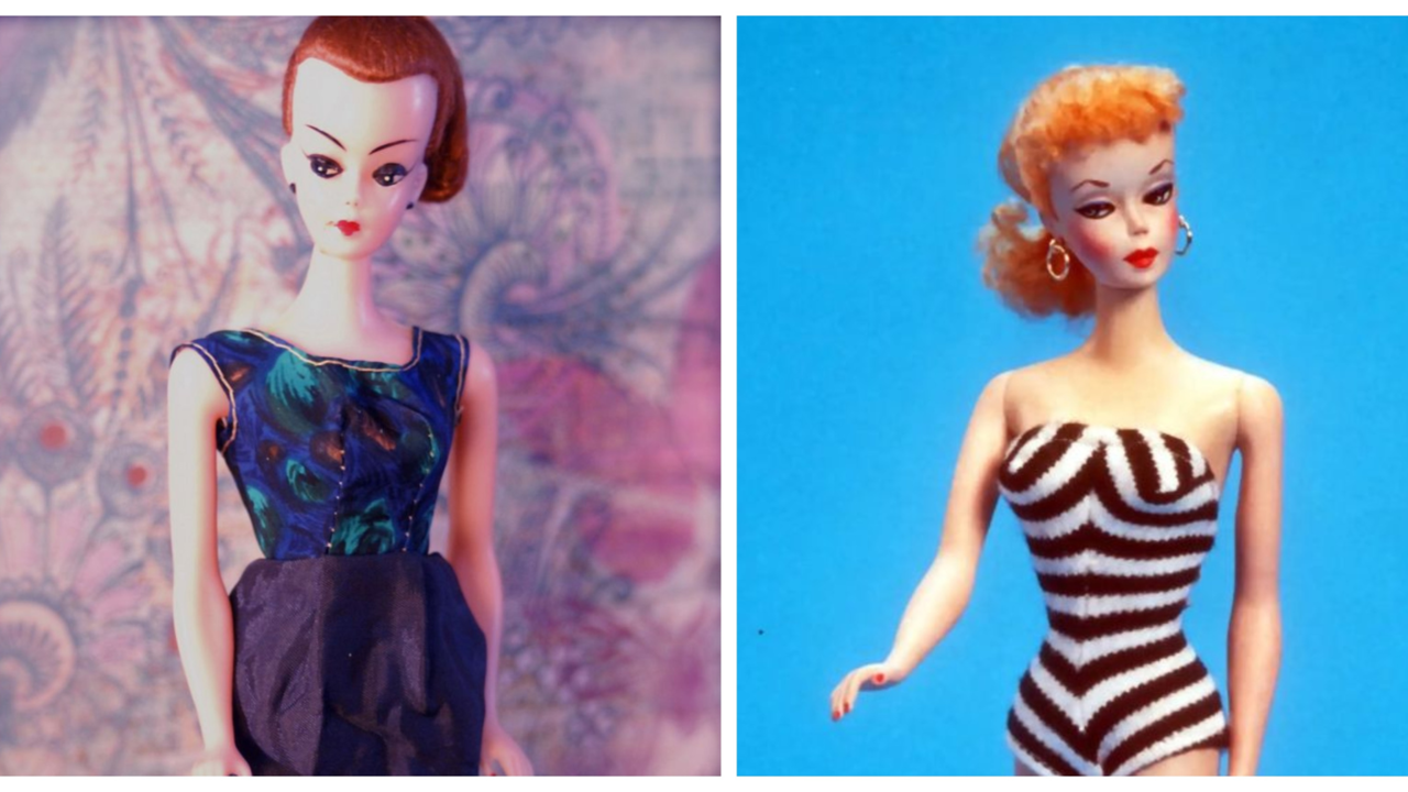 Barbie (der.) y su inspiración alemana.