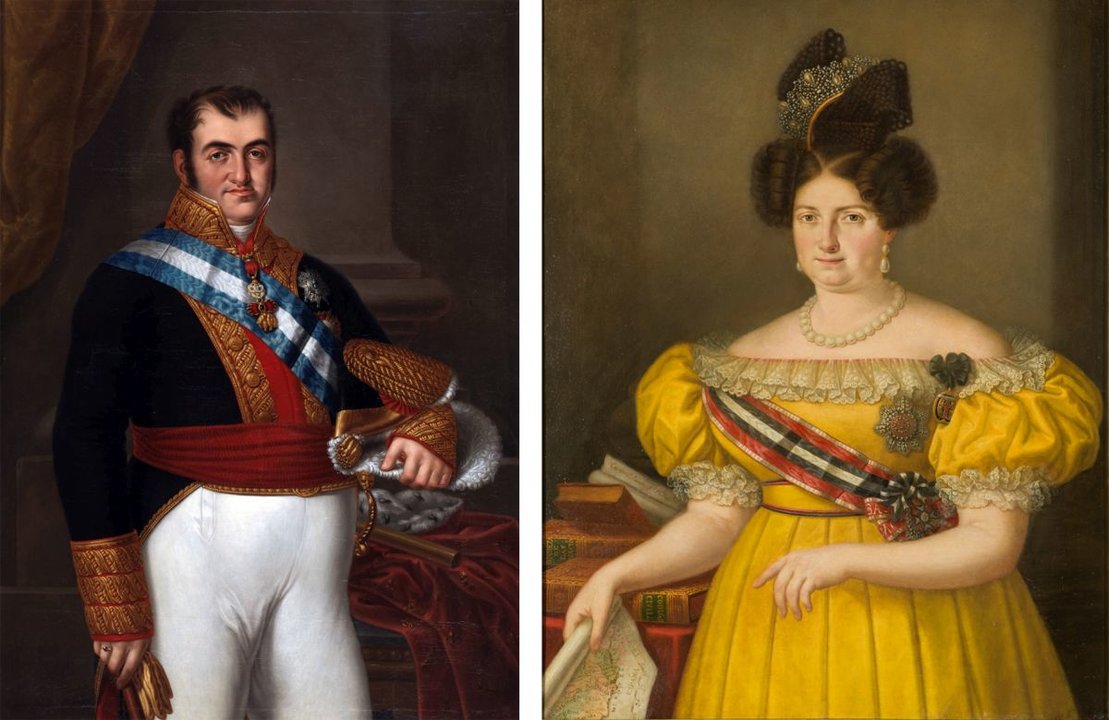 Un dos varios retratos de Fernando VII e da súa dona, Cristina de Borbón, que se conservan no Museo do Prado.