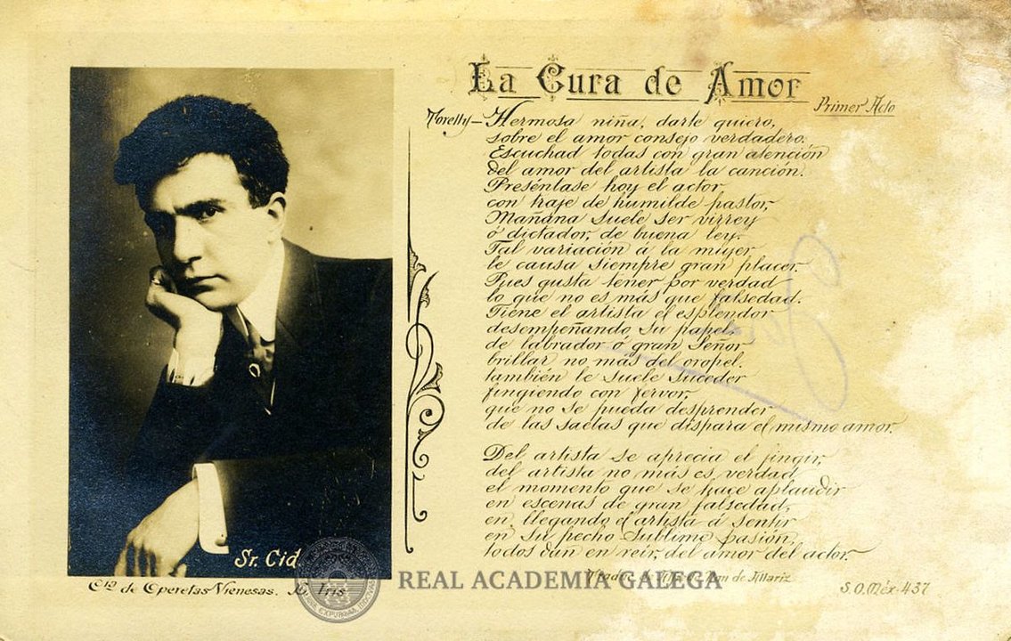 A Real Academia conserva este retrato de Modesto Cid con dedicatoria expresa do seu amigo Nan de Allariz (1910).