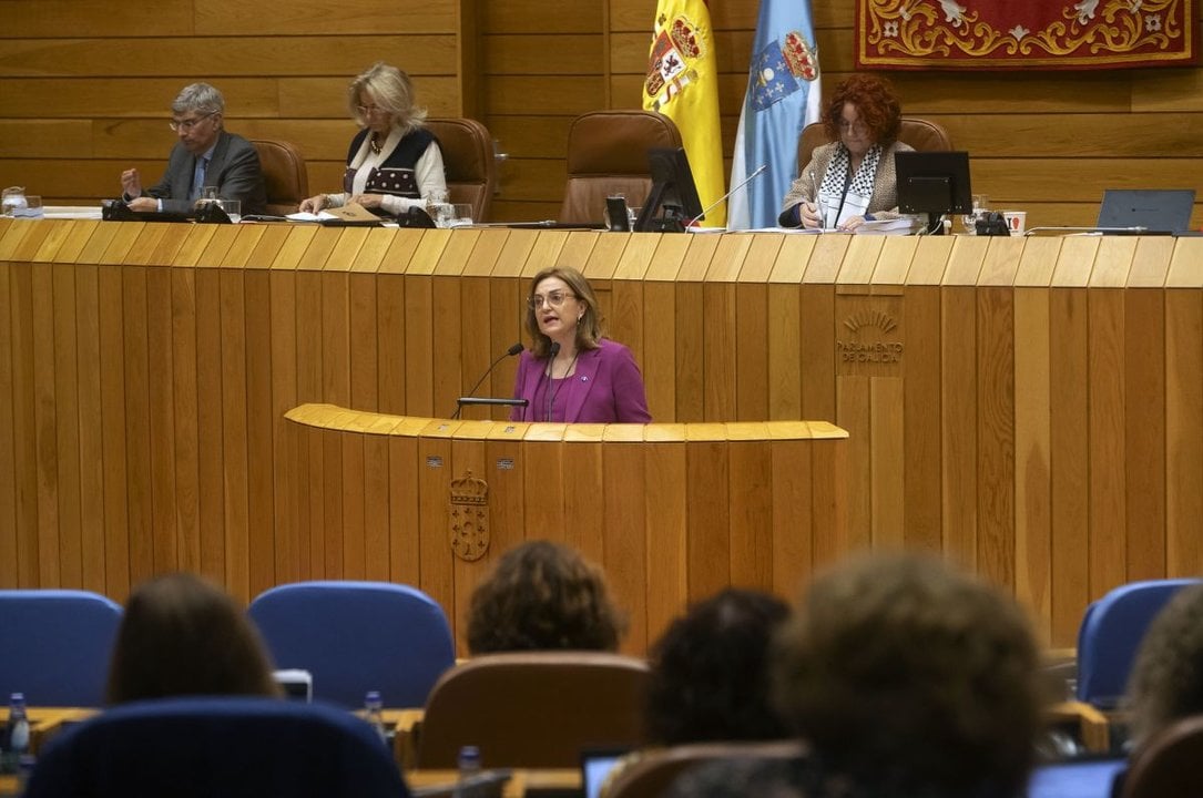 La ourensana Elena Rivo, responsable de Igualdade, durante su intervención en el Parlamento.