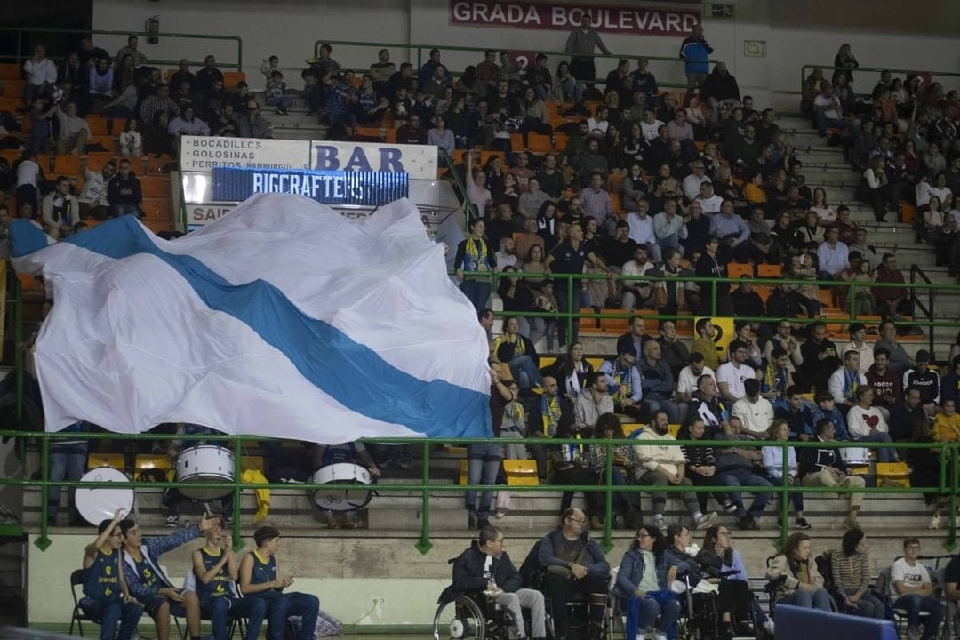Aficionados del COB, ondeando la bandera de Galicia en el Pazo (foto: Xesús Fariñas)