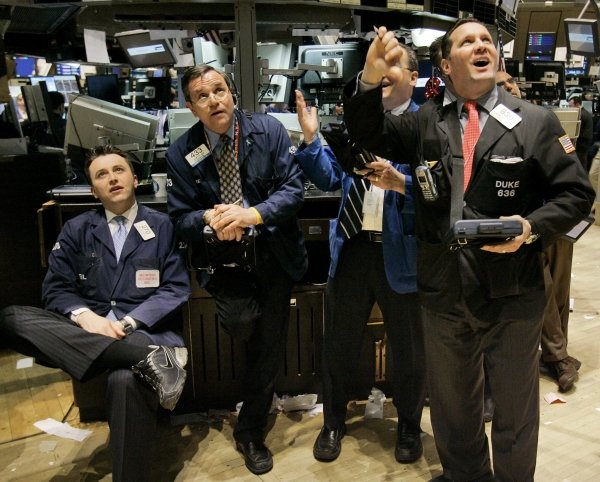 Agentes de bolsa en Wall Street.