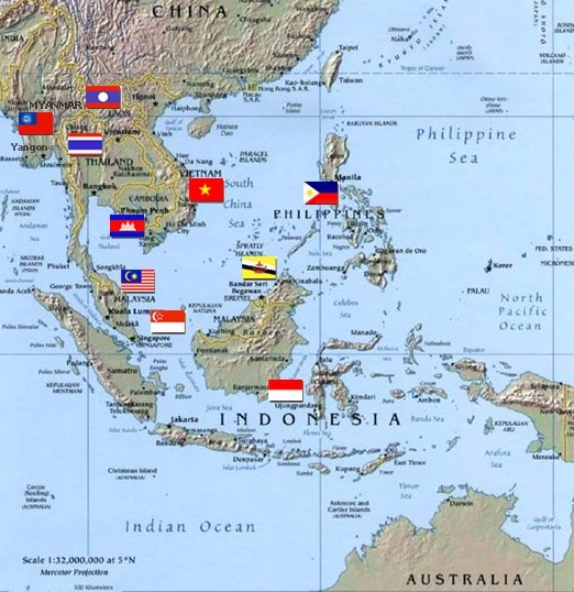 Mapa de los países pertenecientes a ASEAN.