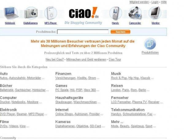 El sitio de internet de comparación de precios ciao.com (Foto: EFE)