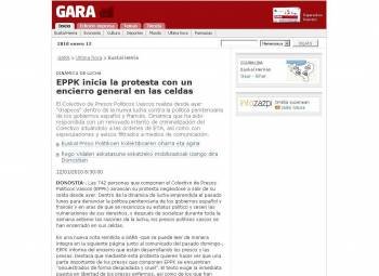 Vista parcial de la noticia publicada en la edición digital del diario Gara.