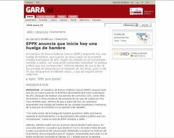 Vista parcial del comunicado de ETA publicado en Gara.