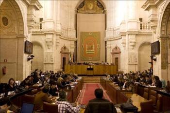 Vista general de la sala de plenos del Parlamento de Andalucía durante el debate. (Foto: JUAN FERRERAS)