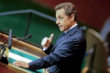 Sarkozy, el pasado lunes, en la sede de Naciones Unidas. (Foto: Lionel Bonaventure)