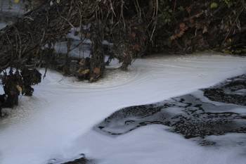 Esta espuma cubría el miércoles el cauce del río en San Cibrao. (Foto: Miguel Angel)