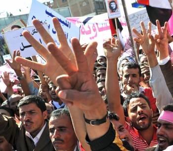 Un grupo de yemeníes, durante la manifestación. (Foto: Y. ARHAB)