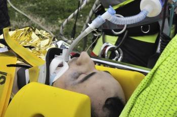 Kubica, en el momento de ser trasladado a un hospital de Génova.? (Foto: tommaso marinelli)