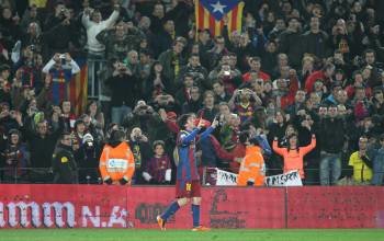 Messi celebra el gol con el que el Barcelona terminó derrotando al Athletic de Bilbao en el Camp Nou.? (Foto: a. dalmau)