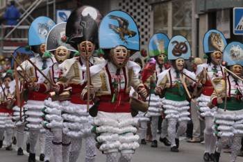Los cigarróns acompañaron el desfile de Verín. (Foto: FOTOS: XESÚS FARIÑAS)