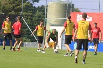 Los jugadores del Celta, en A Madroa durante un entrenamiento.? (Foto: atlántico)