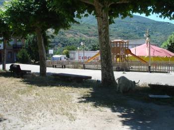 Dos cabras del circo 'Couget' pastan en las inmediaciones del parque infantil próximo a la carpa. (Foto: J.C.)