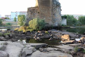 Aspecto que ofrecía ayer el río Miño a su paso por el Puente Romano de la ciudad. (Foto: MARTIÑO PINAL)