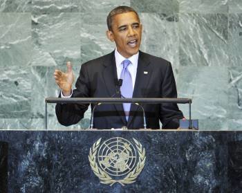 El presidente estadounidense Barack Obama habla en la Asamblea General de Naciones Unidas. (Foto: JASON SZENES)